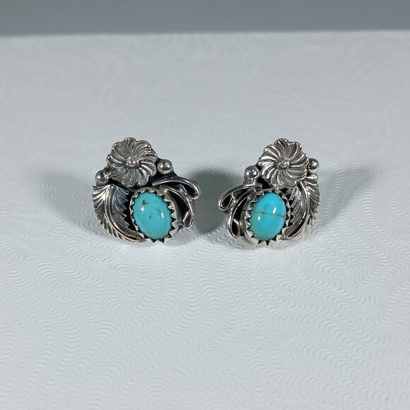Native America Navajo Sterling Silver Turquoise Post Earring's By Rita Largo - Picture 2 of 11